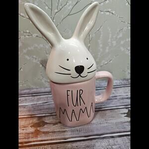 Rae Dunn Pink Fur Mama Mug White Rabbit Head Top Coffee Cup Easter Bunny